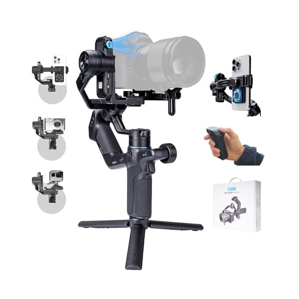 FeiyuTech SCORP Mini 3 Pro Camera Gimbal Stabilizer with AI Tracking, 2KG Payload, Detachable Remote Handle, 3-Axis All in One Handheld Gimbal for Sony/Canon/Nikon/Panasonic/Gopro/Smartphone