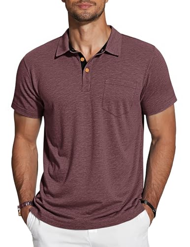 TARAINYA Polo Hombre Manga Corta Algodón Camisetas Verano con Bolsillo Pecho Casual Vacaciones Golf Rojo L