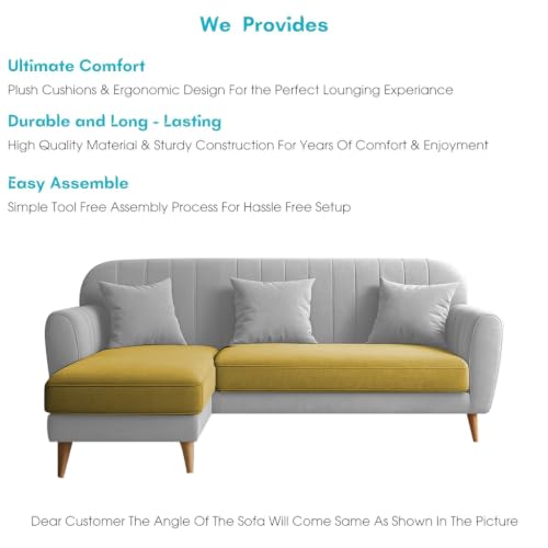 Image of Atticus LHS 4 Seater L Shape Sofa Set with Ottoman for Living Room (Yellow Grey Fabric) Premium Fabric Sofa Set