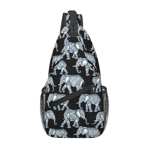 Bolso bandolera negro con estampado Elefante para viaje y senderismo