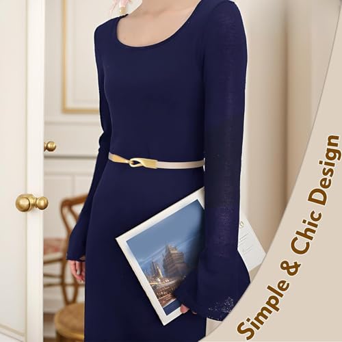 Women's Skinny Genuine Leather Belt 0.43" Width Thin Waist Belt with Gold Buckle3