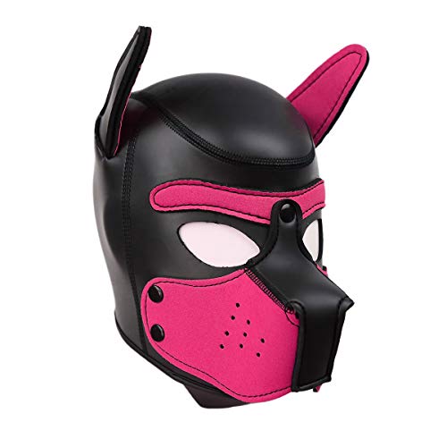 HOT TIME Neoprene Puppy Hood Custom Animal Head Mask Novelty Costume Dog Head Masks (Large, Pink)