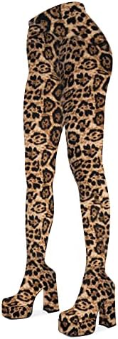 KozDyko Women's Platform Square Toe Thigh High Pant Boots Chunky Heel Over The Knee High Stretch Sexy Boots (Leopard Print,US Size 7)