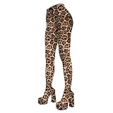 KozDyko Women's Platform Square Toe Thigh High Pant Boots Chunky Heel Over The Knee High Stretch Sex