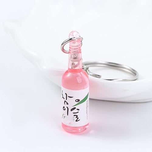 Miniatura 4 de Llavero de botella de Soju, 6 colores, resina de simulación, cerveza, vino, baratija, llavero de botella de cerveza para mujer, 16 unidades (verde)