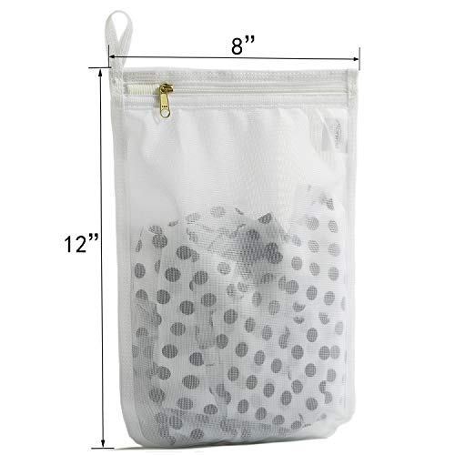 ISIN Delicates Bolsas de lavandería, Conjunto de 6 (8"* 12"), Sujetador de Malla Fina para Ropa Interior, lencería, Sujetador, Pantimedias, Calcetines, utilice la Cremallera YKK(Blanco)