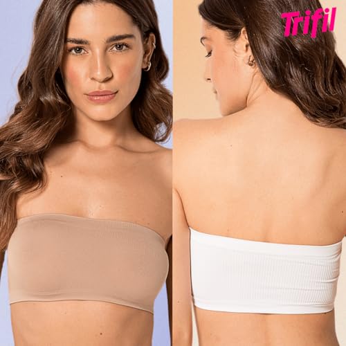 Kit 03 Top Faixa Trifil Sem Costura Bustiê Canelado Sem Alça e Sem Bojo Feminino Adulto| 1 Preto - 1