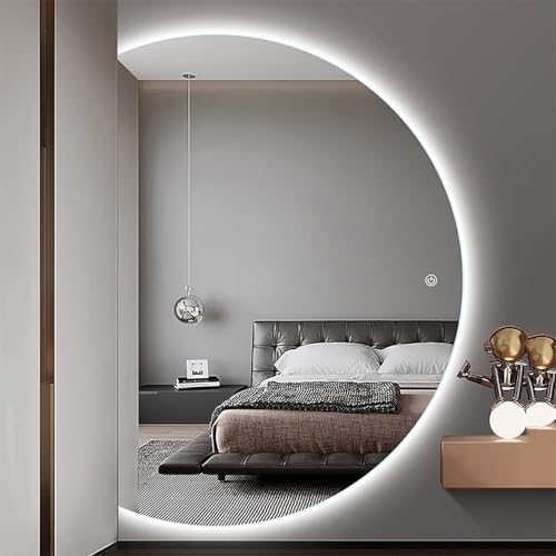 Dimmable Smart LED Bathroom Mirror with Anti-Fog, Modern Semicircle Wall-Mounted Design, Frameless Decor, Available in 43", 47", 51" Sizes, Left/Right Cut (35"x24")