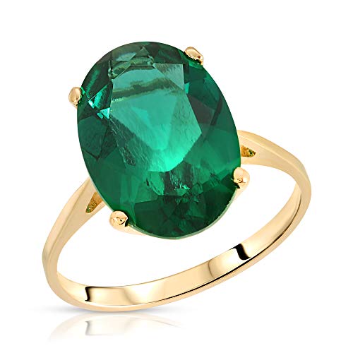 Galaxy Gold GG Stunning 4.50 Carats 14K Solid Yellow Gold Brilliant Oval Cut Emerald Solitaire Ring with Genuine Vibrant Emerald Oval Shape Anniversary Engagement Promise Her Him Unisex