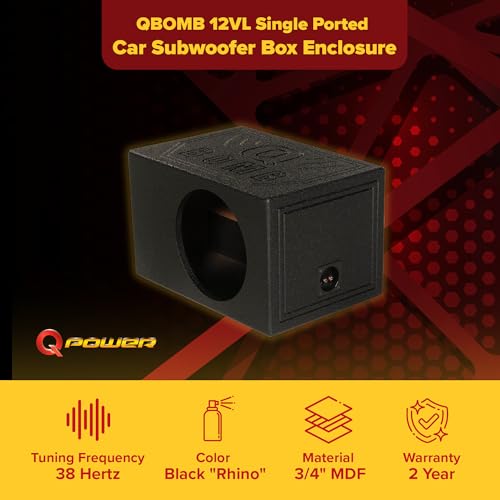 Image of Qpower Single 12 inch Vented Ported Car Subwoofer Sub Box Enclosure, QBOMB12VL - Single Cab Bass Woofer Speaker Box System for Vehicle or Truck Audio
