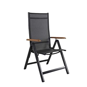 Chicreat Aluminium Folding Chair with FSC Acacia Armrests, Adjustable 9-Position High Backrest, 4 x 4 Textilene