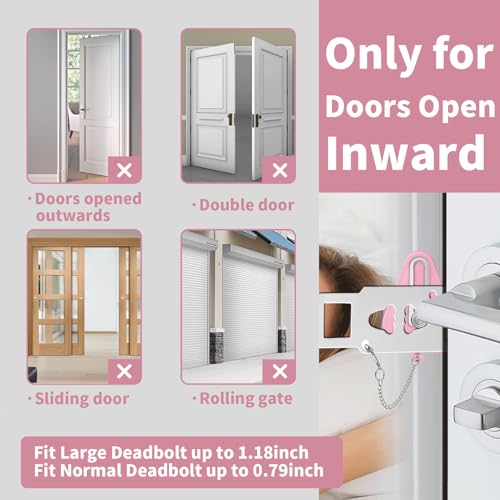 Portable Door Lock & Door Stop Alarm Set, Dual Protection Home Security Door Kit, Travel Hotel Door Lock Devices Pocket Self Defensey Tools for Traveling Hotel Home Apartment,Pink - Image 5