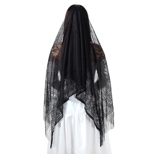 MILAKOO Lace Shawel Women's Floral Lace Scarf with Tassel Elegant Triangle Mantilla Sacrves for Feast