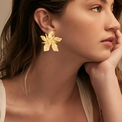 Large Gold Flower Earrings for Women Trendy Statement Earrings Big Floral Dangle Earrings Boho Earrings2