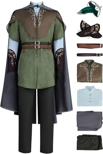 hahomin Mens Legolas Costume Lord Ring Legolas Cosplay Cape Wristband Brooch Outfit Jacket Shirt Pants Cloak Sword Accessory (Legolas X-Large)