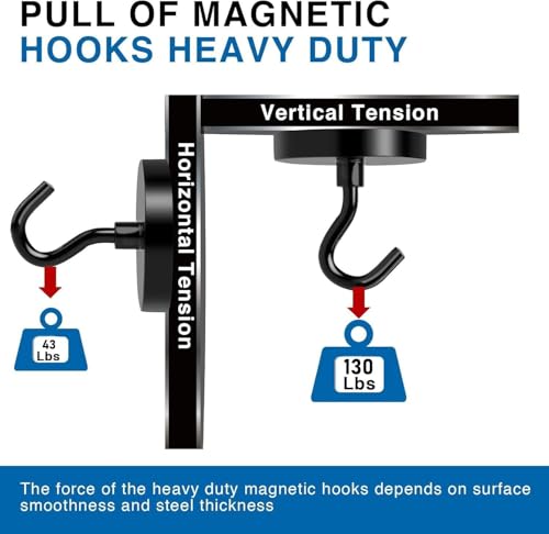 Image of LOVIMAG Black Magnetic Hooks Heavy Duty, 100Lbs Strong Neodymium Magnet Hooks with Epoxy Coating for Home, Kitchen, Workplace, Office etc-4 Pack | Magnet with Hook for Cruise Cabins, Classroom, Kitchen Essentials, Door Decoration, Refrigerator, Black
