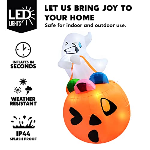 Joiedomi 5 Ft Tall Halloween Inflatable Cute Ghost Inflatable Lift Pumpkin Candy Bag With Build-In Leds Blow Up Inflatables For Halloween Party Indoor, Outdoor, Yard, Garden, Lawn Decorations #TOP2