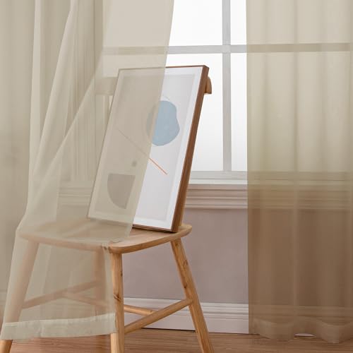 Image of OWENIE Sheer Curtains 63 inch Length 2 Panels Set, Light Weight Soft Solid Light Filtering Fimly Sheer Curtains for Bedroom /Living Room /Dining Room /Nursery, Rod Pocket Window Treatments, 42Wx63L inch