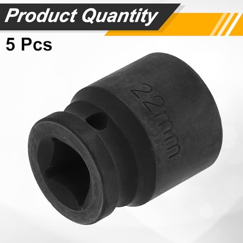 Image of HARFINGTON 5pcs 1 /2 inch Drive x 22mm Shallow Impact Socket 12-Point Metric CR-V Steel Spindle Nut Impact Flip Sleeve for Home Auto Nuts Bolts Repair