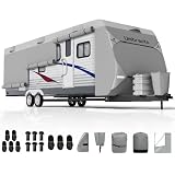 Umbrauto RV Cover 24-27ft: Lightweight Travel Trailer Cover, Waterproof Camper Cover for Toy Hauler, Winter Campsite, with Tongue Jack Cover, Extra Windproof Ropes, Gutter Covers