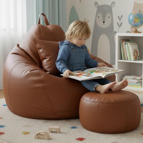 Image of KAM'S LIEU 5XL Bean Bag Combo with Footrest & Cushion | Filled with High Density EPS Beans | Comfortable Sofa for Living Room & Bedroom | 6 Months Warranty, Color- (TAN, 5XL, Classic)