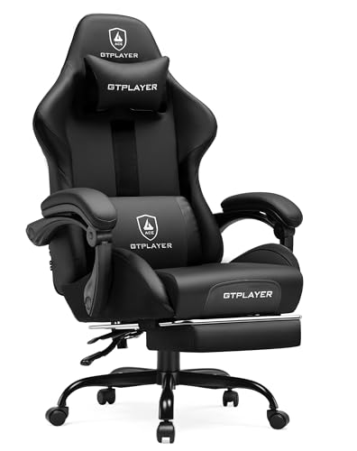 Image of GTPLAYER Gaming Chair with Foot Rest & Pocket Spring Cushion, Ergonomic High Back Computer Chair with Headrest & 360-Swivel Seat for Home Office Desk, PU Leather, Black
