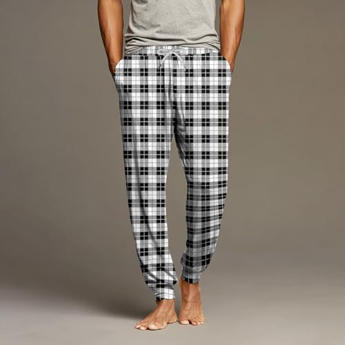 Plaid Pajama Pants Men Lounge Pants with Pockets Soft Sleep Pants Casual Loose Fit Pj Bottoms with Drawstring2