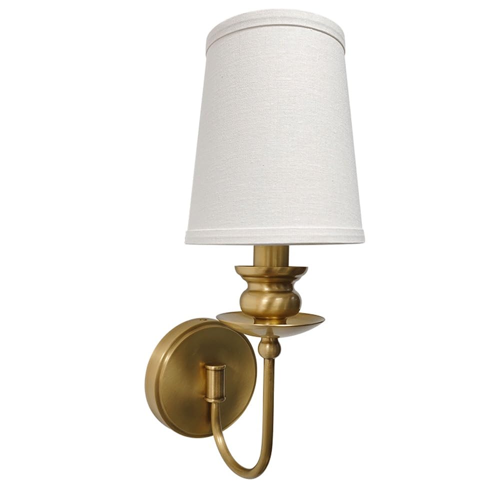 ASerZenith Led Wall Sconce, Post Wall Lamp With Fabric Shade Bedroom Bedside Lights Copper For Reading Bedside