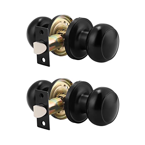 Probrico (2 Pack Round Passage Door Knob (Non-Locking Knobs) Keyless Doorknobs Interior/Exterior Door Lockset Passage Knobs for Hallway/Closet Black Finish Modern Design Door Hardware