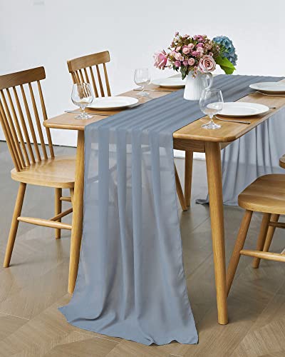 10Pcs 10Ft Table Runner 29X120 Inches Dusty Blue Sheer Chiffon Table Runner For Romantic Wedding Decorations, Party, Bridal Baby Shower, Event Decorations（10Pcs, Dusty Blue） #TOP4