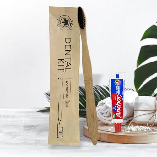 Image of Old Tree Eco-Friendly Dental Kit (Pack of 50) - Bamboo Toothbrush & 8g Anchor Toothpaste in Kraft Paper Pouch | Guest Room Amenities for Hotels, Resorts, Guest Houses, Hospitals