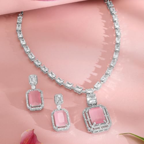 Image of Rubans Necklace Set American Diamond Zirconia Jewellery Gift for Women & Girls