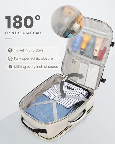 Image of LOVEVOOK Travel Backpack for Women & Men 40L,Airline Approved Carry On Backpack Travel Essentials,TSA Carry on Luggage,Waterproof Personal Item Travel Bag,Suitcase with 3 Packing Cubes,Beige-Black