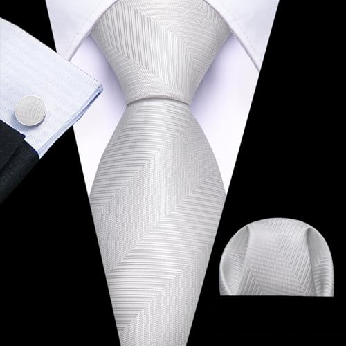 Image of Barry.Wang Stripe Men Ties Set Classic WOVEN Necktie with Handkerchief Cufflinks Formal