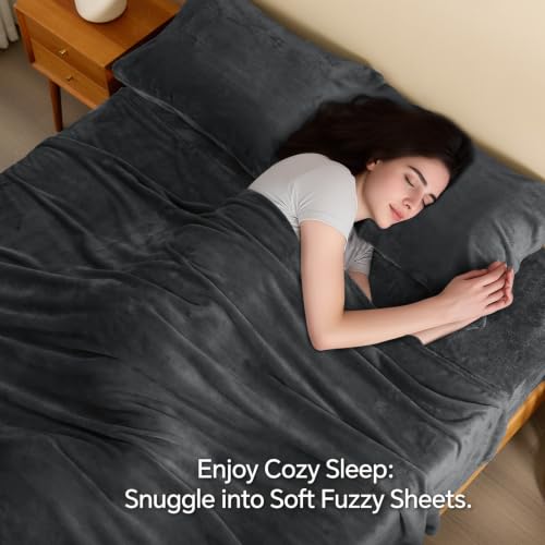 Image of BEDELITE Flannel Sheet Set, California King Size, Dark Gray, 4 Pieces