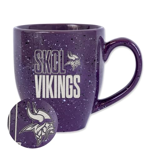 Rico Industries NFL Football Minnesota Vikings SKOL Vikings 16 oz Team Color Laser Engraved Speckled Ceramic Coffee Mug