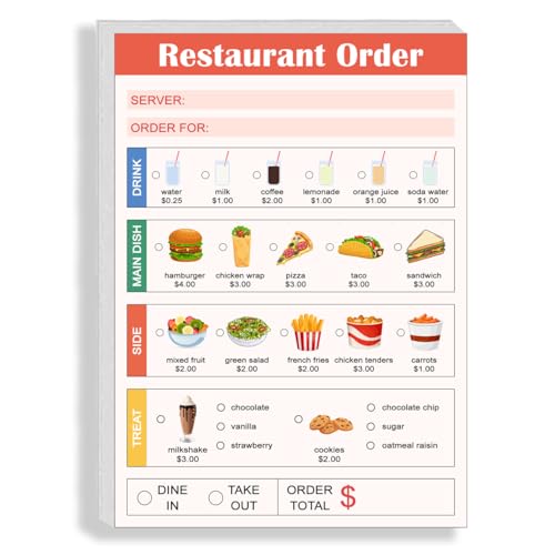 Qzyoneei Kids Pretend Play Notepads - Playtime Restaurant Order-Taking Pad, 40 Pages, 5" x 7"