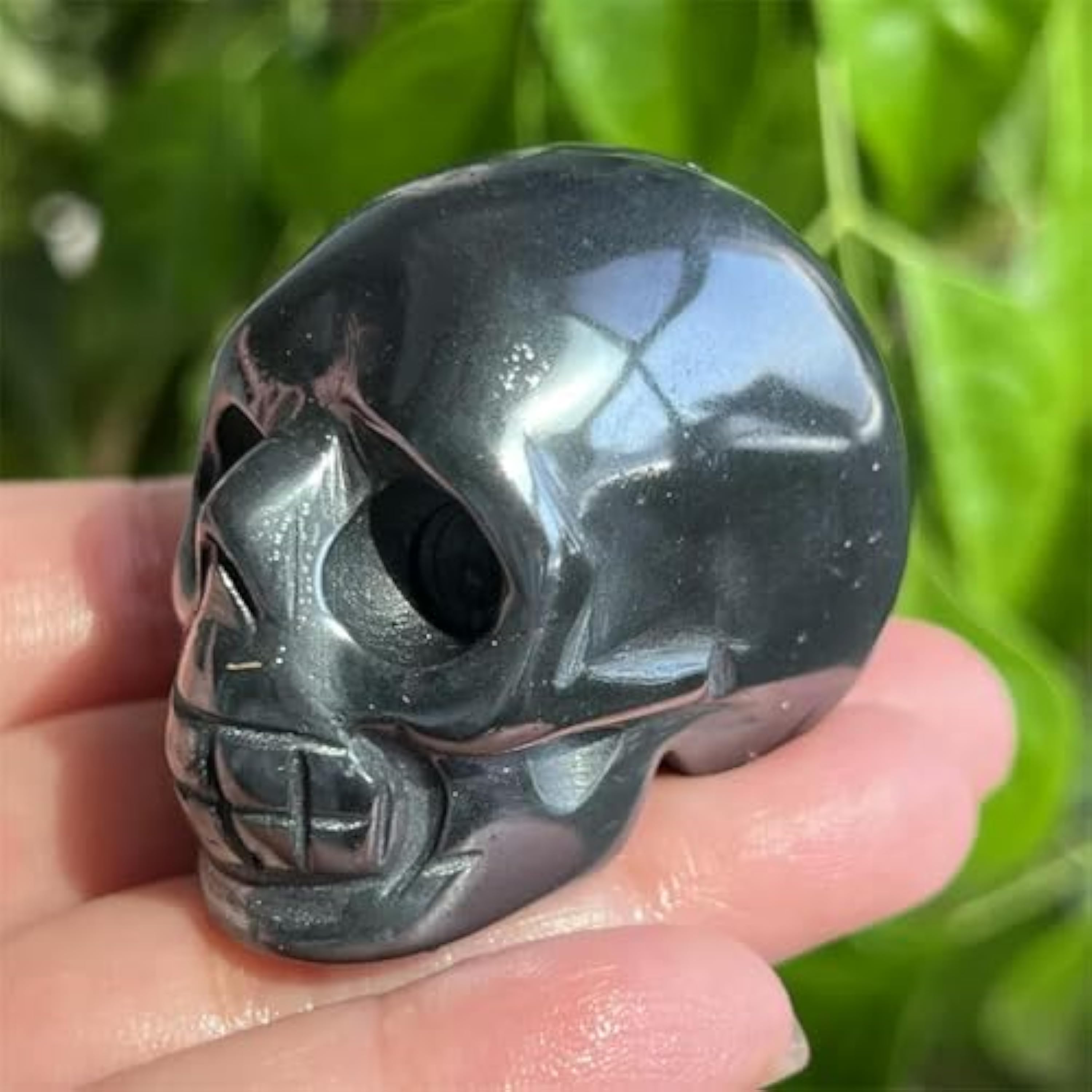 1 Calavera de Cuarzo con Gema de hematita Natural de 2" Tallada en Cristal, Regalo