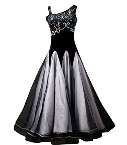 NAKOKOU Women's Ballroom Dance Competition Dress - Modern Sleeveless Performance Dress (M, Black)