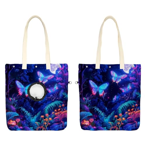 Pet Canvas Shoulder Bag Soft-Sided,Dog Purse Carrier for Small Dogs and Cats, Portable Pet Handbag with Adjustable Hole, Pet Washable Travel Tote Bag,Glow Night Butterfly Plants 16.7''x15.8''