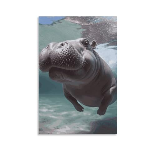 Impression sur toile hippopotame poster pour salon cosy et décoration de bureau moderne