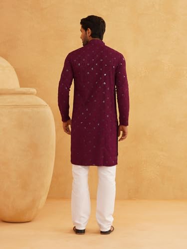 Sojanya (Since 1958 Men'S Cotton Embroidered Sequinned Kurta With White Churidaar Pyjama4