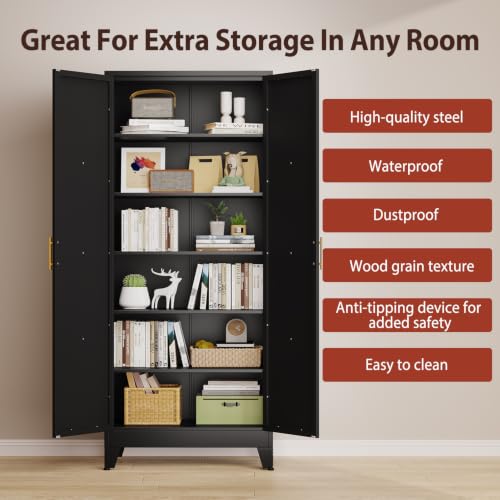 Image of PAOFIN 75 inch H Tall Kitchen Storage Cabinet with Doors | Freestanding Pantry Cabinet,Farmhouse Food Storage Cabinets,Tall Cabinets for Kitchen, Dining Room, Living Room(Black)