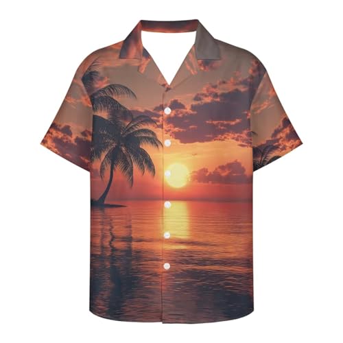 PinUp Angel Beach Palm Tree Sunset Print Hawaiian Shirt for Men Button Down Funky Graphic Shirt Men Casual Summer Tropical Beach Aloha Hawaii Party Shirts