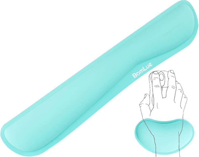 BamLue Upgrade Cleanable PU Leather Keyboard Wrist Rest, Gel Mouse Wrist Pillow Pad Set for Easy Typing & Pain Relief for Laptop, Office & Home, Ergonomic Sets for Keyboard-Green