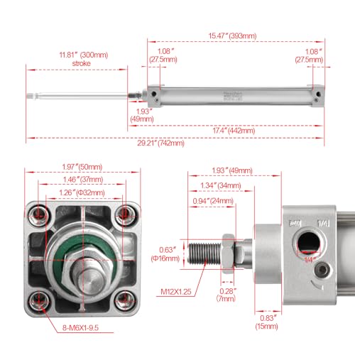 Vérin pneumatique SC 40-300 Heschen à double effet avec port PT1/4 - 3