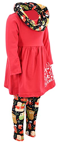Image of Unique Baby Girls Kids Toddler 3pc Outfit Set Long Sleeve Cotton Blend Tunic Top Leggings and Scarf