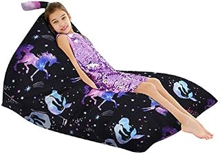 olyee 200L Animal Storage Bean Bag Cover, Kids Toy Storage Organizer Stuffie Seat Soft Velvet Floor Foldable Chair Sofa Seat Cover for Kids and Adults(Unicorn)
