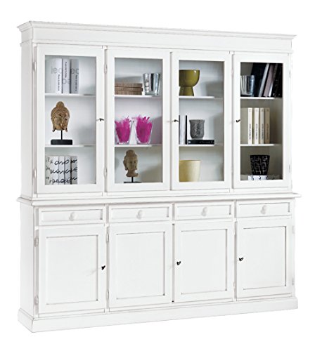made in italy Cristalliera Classica A 4 Porte, In Legno Finitura Bianco Opaco