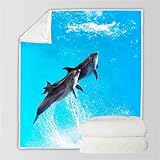 RFFLUX 3D Delphin Kuscheldecke 130x150 cm Microfaser Flanell Decke Delphin Wohndecke Sommer Leichte Weiche Winter Warme Blanket Tagesdecke Sofadecke Couchdecke（Stil 53-15）